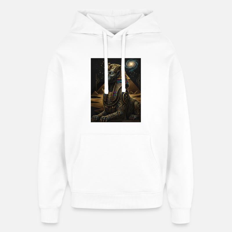 Sphinx Cosmique d’Anubis en or - Sweat à capuche unisexe Stanley/Stella Oversized - blanc