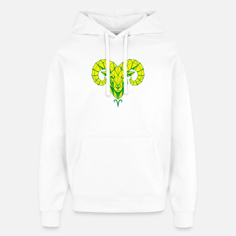 Tête géométrique de bélier jaune-vert - Sweat à capuche unisexe Stanley/Stella Oversized - blanc