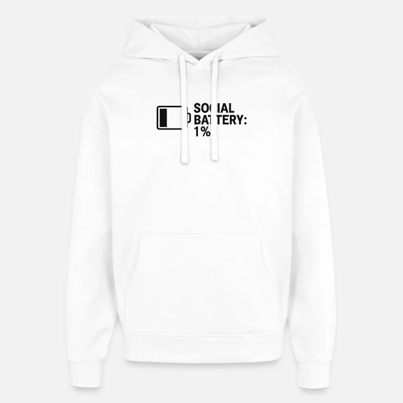 Batterie sociale – 1 % restant - Sweat à capuche unisexe Stanley/Stella Oversized - blanc