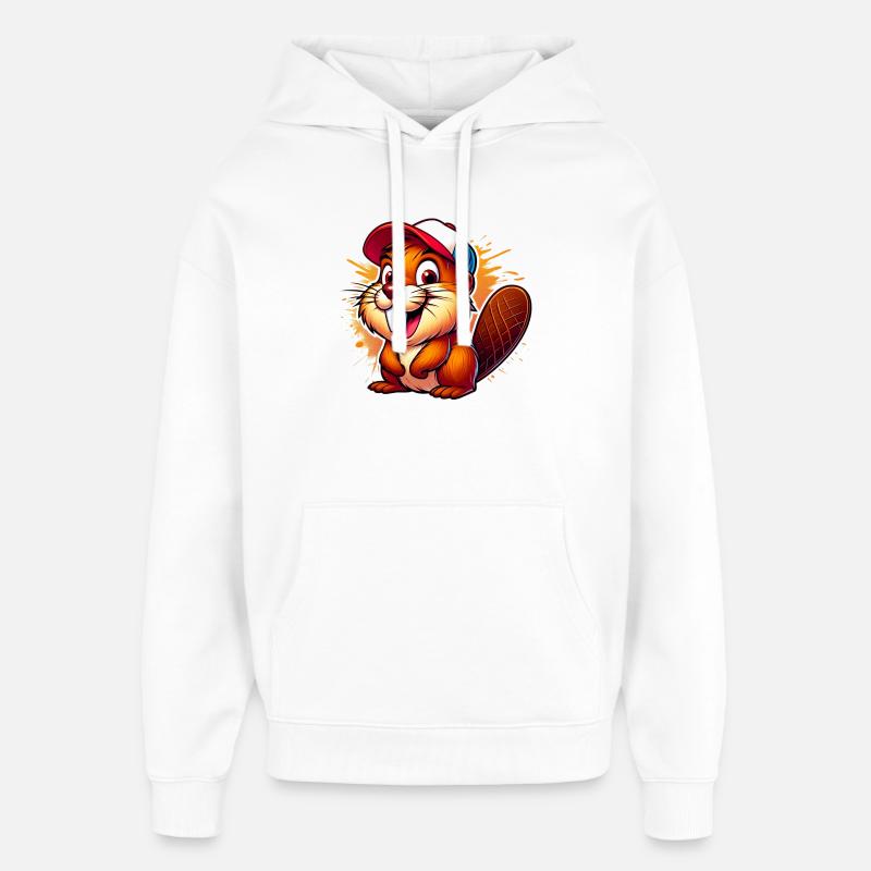 Biber mit Baseballkappe - Oversized Unisex Hoodie von Stanley/Stella - Weiß