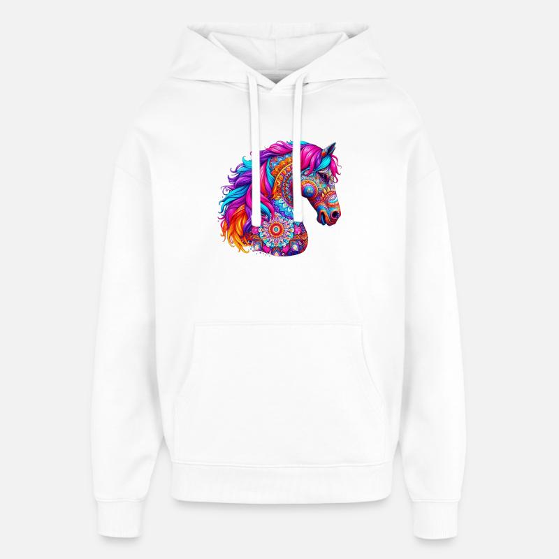 Cheval Mandala Dessin Inde Inde - Sweat à capuche unisexe Stanley/Stella Oversized - blanc
