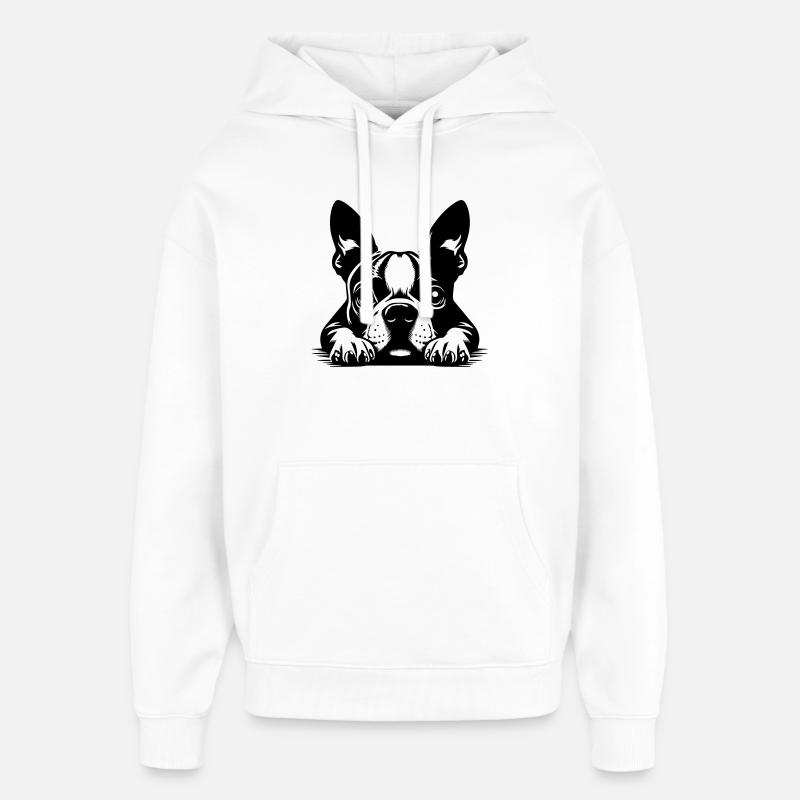 Boston Terrier Kopf mit Pfoten - Oversized Unisex Hoodie von Stanley/Stella - Weiß