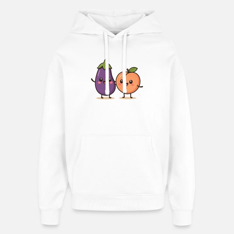 Illustration mignonne d’aubergine et de pêche - Sweat à capuche unisexe Stanley/Stella Oversized - blanc