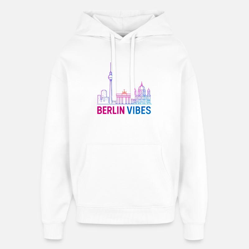 Berlin Vibes Neon Skyline Silhouette Ville - Sweat à capuche unisexe Stanley/Stella Oversized - blanc