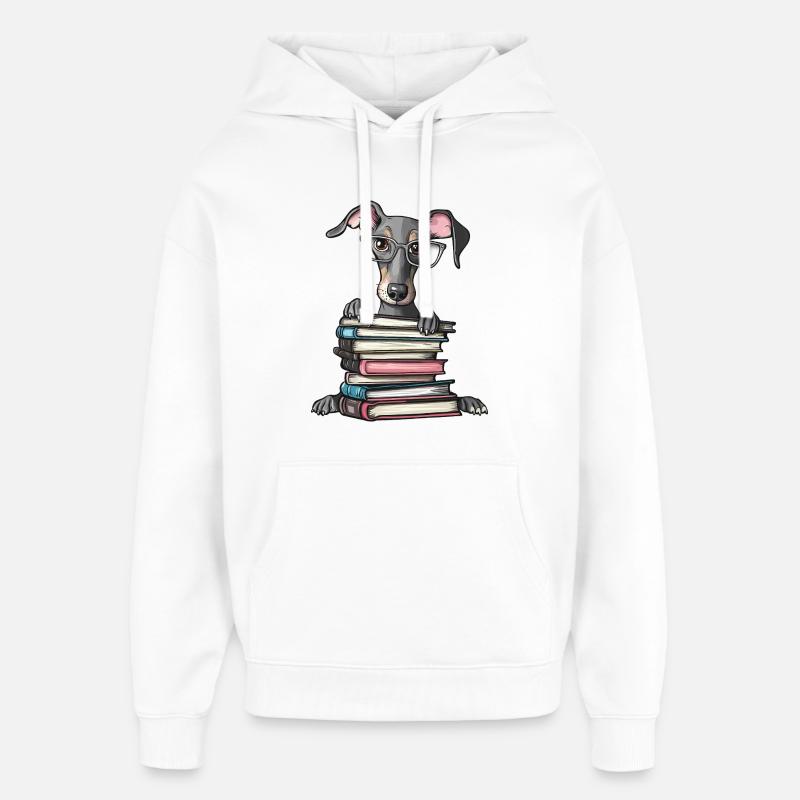 Süßes Windhund-Lesebuch mit Brille - Oversized Unisex Hoodie von Stanley/Stella - Weiß