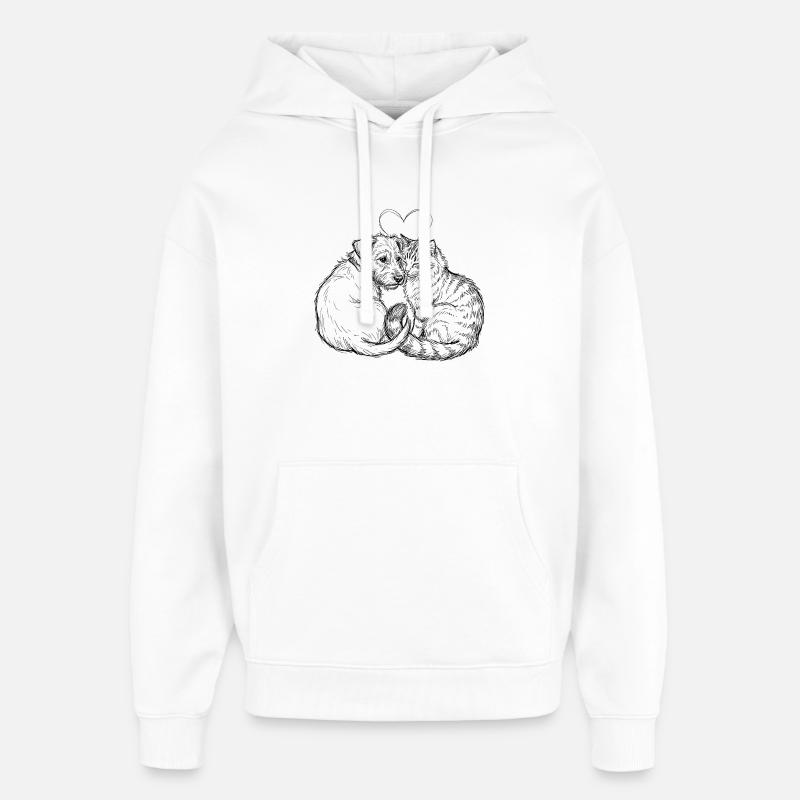Amis mignons (Chat + Chien) - Sweat à capuche unisexe Stanley/Stella Oversized - blanc