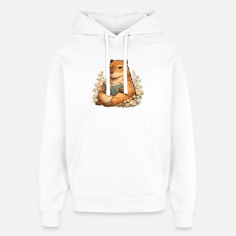 Lesendes Capybara mit Blumen Buchliebhaber - Oversized Unisex Hoodie von Stanley/Stella - Weiß