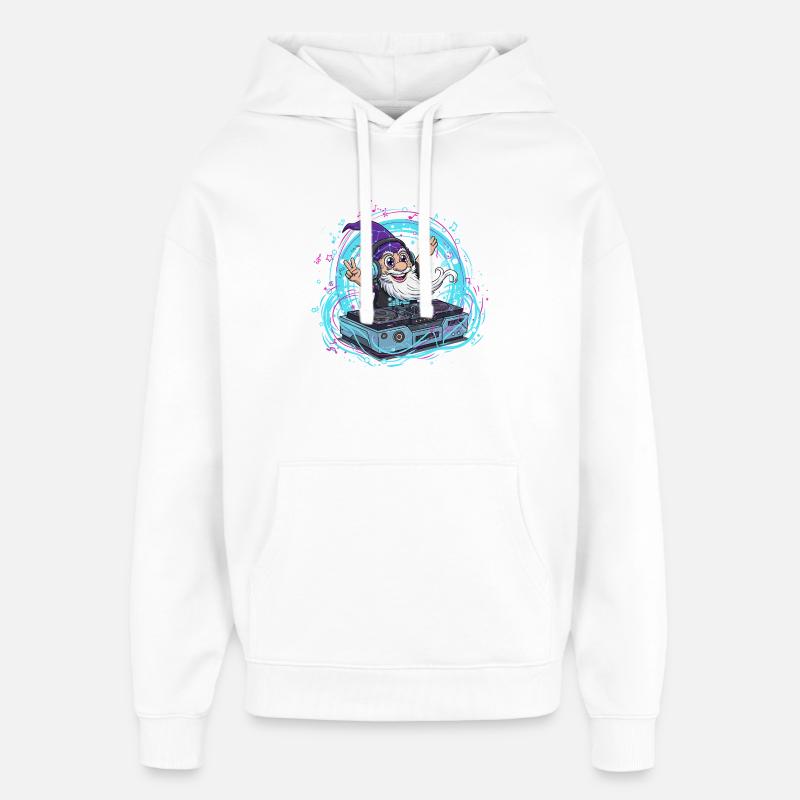 Gnome DJ en temps néon - Sweat à capuche unisexe Stanley/Stella Oversized - blanc
