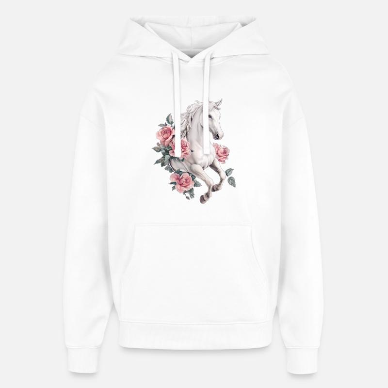 Cheval aux roses - Sweat à capuche unisexe Stanley/Stella Oversized - blanc