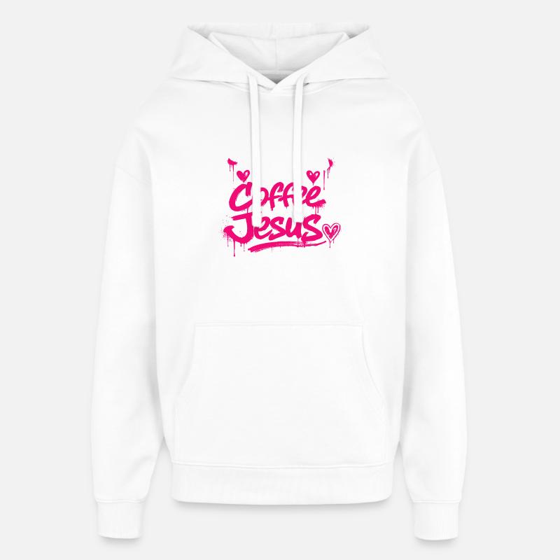 Coffee & Jesus Graffiti Design - Sweat à capuche unisexe Stanley/Stella Oversized - blanc