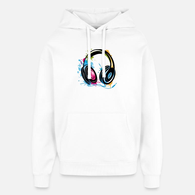 bunter Graffiti Kopfhörer - Oversized Unisex Hoodie von Stanley/Stella - Weiß