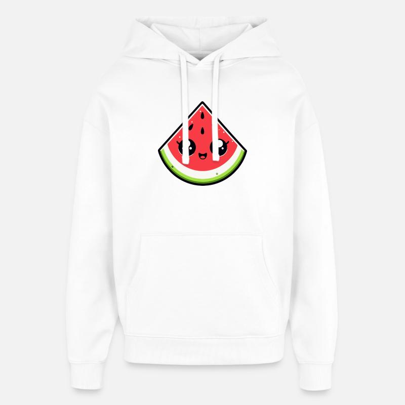 Pastèque Kawaii Tranche Souriante - Sweat à capuche unisexe Stanley/Stella Oversized - blanc