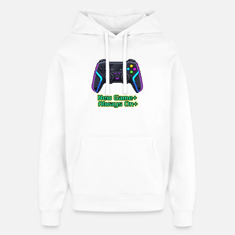 Neon Pixel Controller New Game Plus - Oversized Unisex Hoodie by Stanley/Stella - white