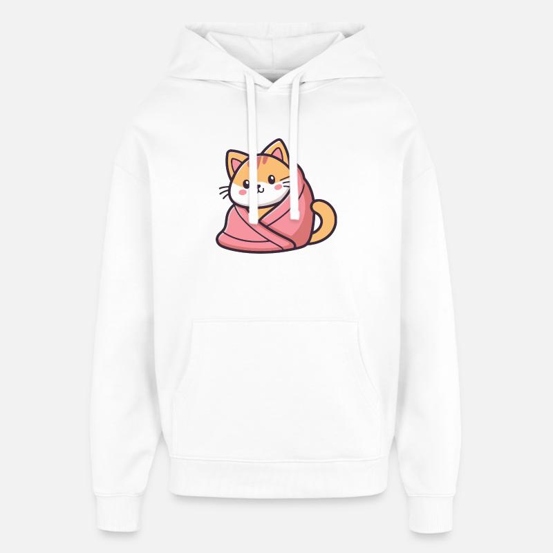 Chat Kawaii Couverture Rose - Sweat à capuche unisexe Stanley/Stella Oversized - blanc