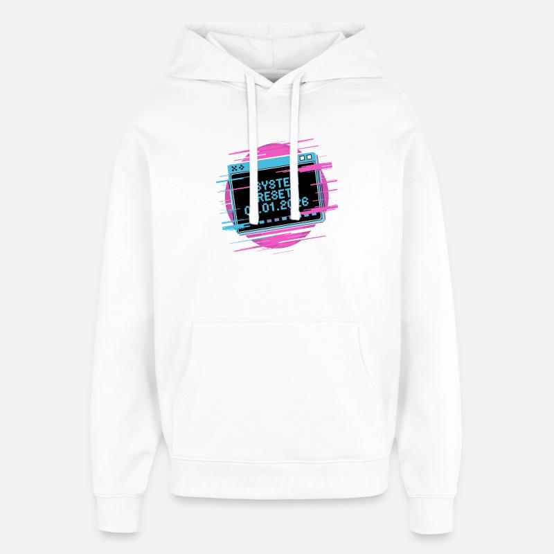 Réinitialisation du système néon 01-01-2026 - Sweat à capuche unisexe Stanley/Stella Oversized - blanc