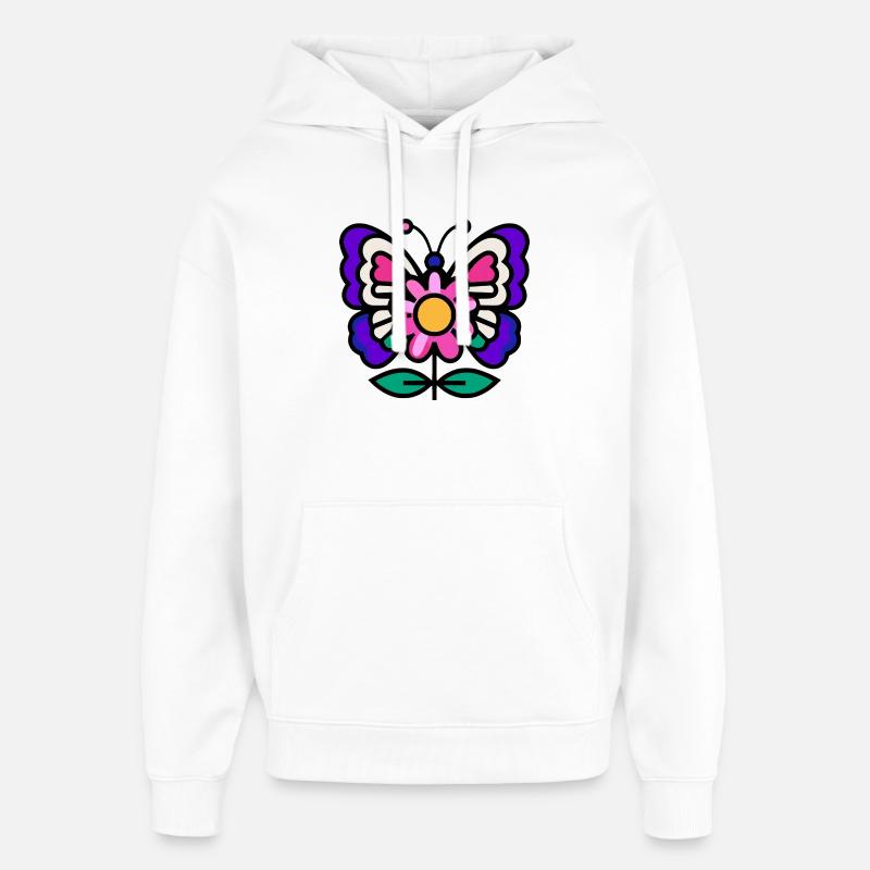 Papillon sur fleur - Sweat à capuche unisexe Stanley/Stella Oversized - blanc