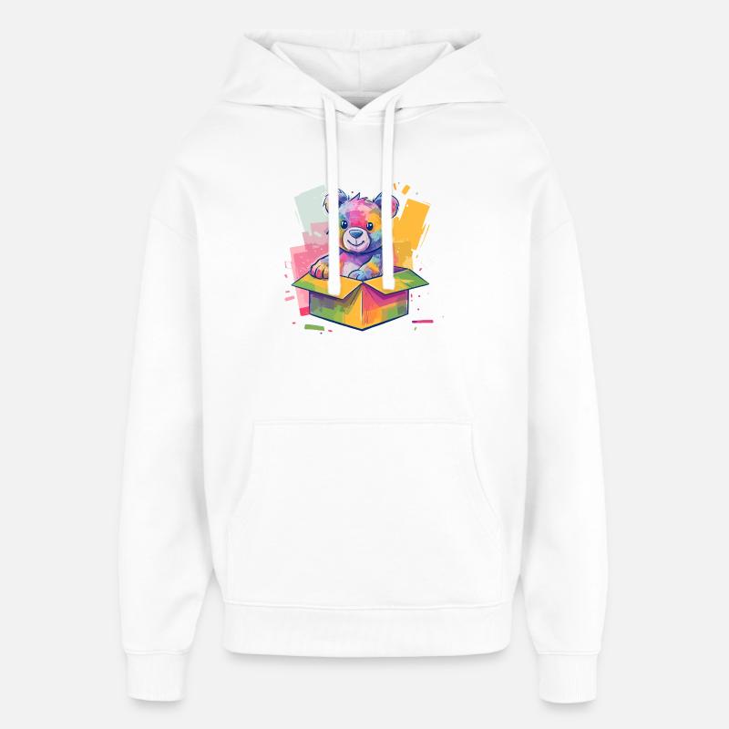 Rainbow Bear in a Box - Oversized Unisex Hoodie by Stanley/Stella - white
