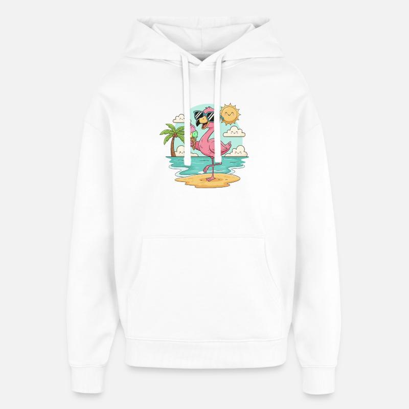 Flamingo am Strand mit Eis & Sonne - Oversized Unisex Hoodie von Stanley/Stella - Weiß