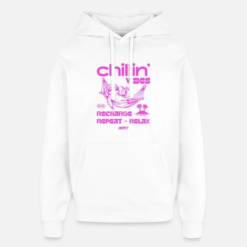 Hamac Chillin Vibes Néon Rose - Sweat à capuche unisexe Stanley/Stella Oversized - blanc
