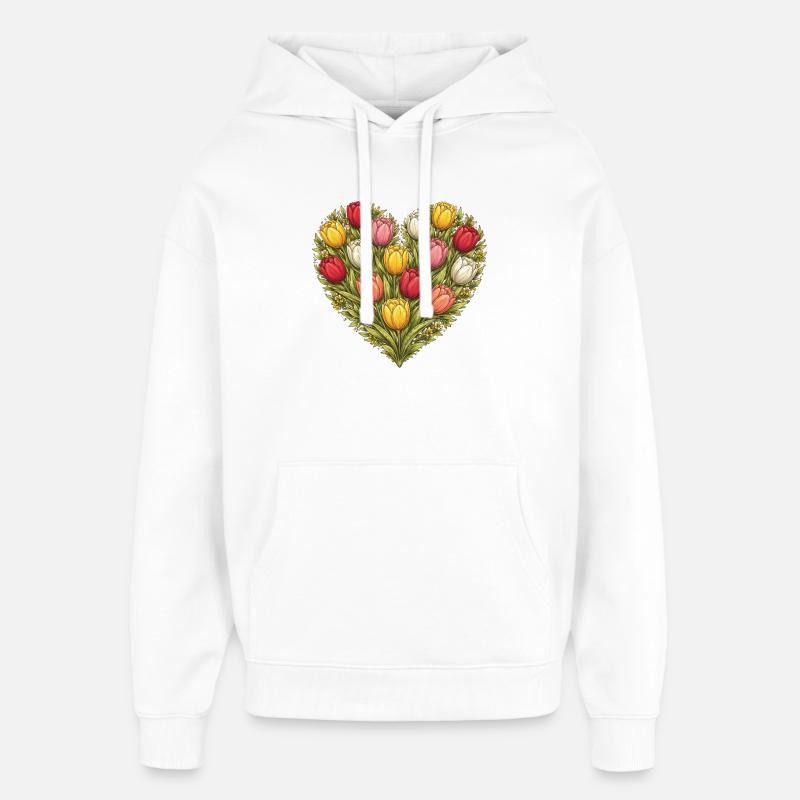 Bouquet de cœur de tulipe - Sweat à capuche unisexe Stanley/Stella Oversized - blanc