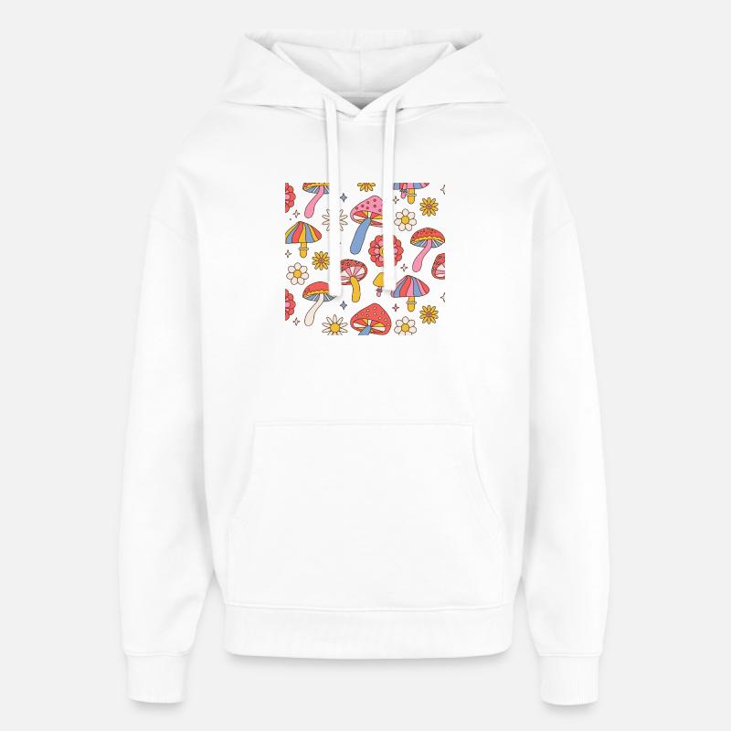 Retro Mushroom Flower Pattern 70s Design - Oversized Unisex Hoodie by Stanley/Stella - white