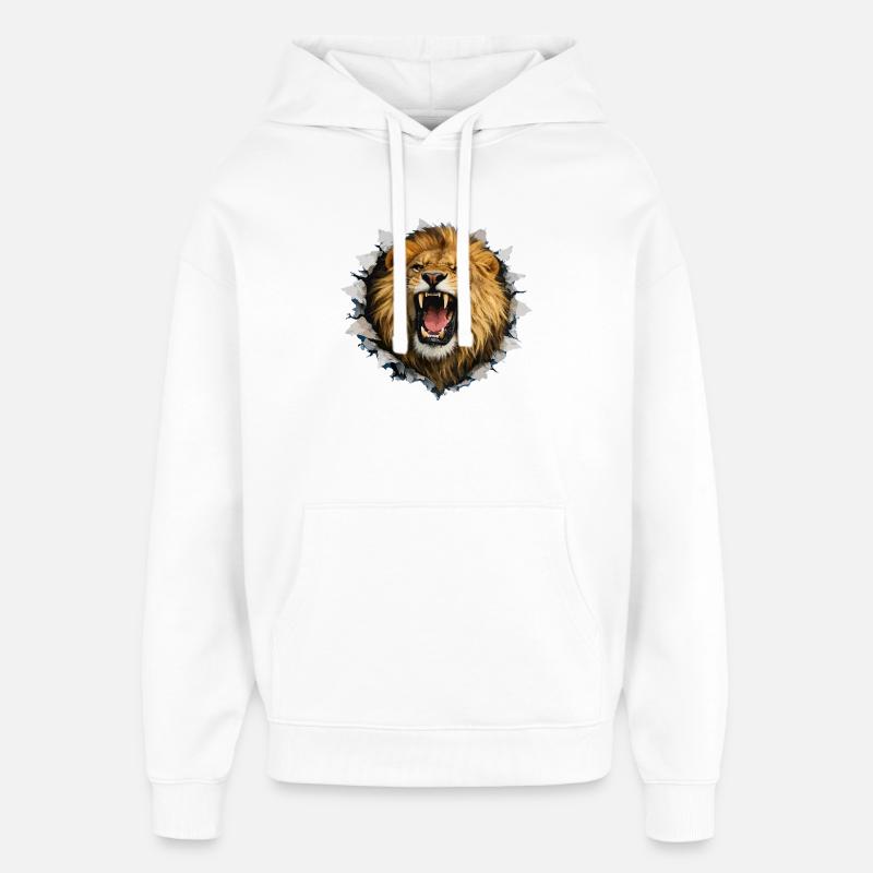 Ruige Leeuw perce le papier - Sweat à capuche unisexe Stanley/Stella Oversized - blanc