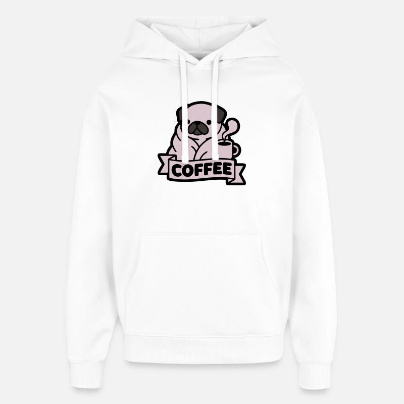 Mops Kaffee Morgenmuffel Banner - Oversized Unisex Hoodie von Stanley/Stella - Weiß