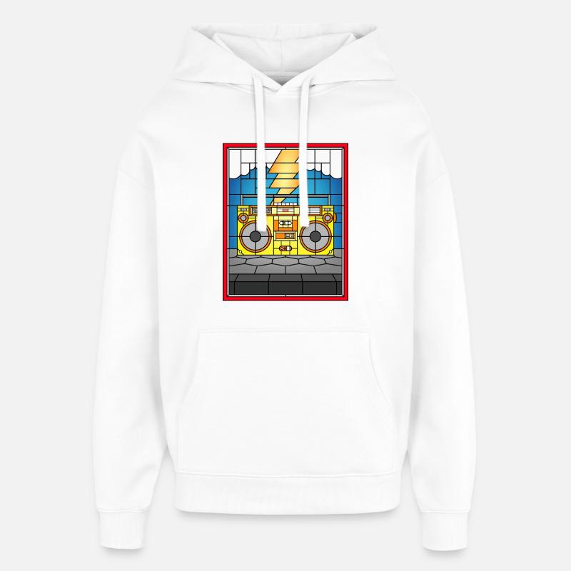 Illustration de Boombox en vitrail - Sweat à capuche unisexe Stanley/Stella Oversized - blanc