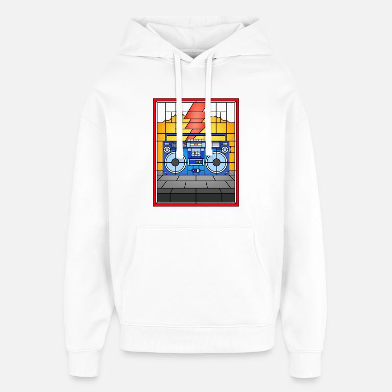 Illustration de Boombox en vitrail - Sweat à capuche unisexe Stanley/Stella Oversized - blanc