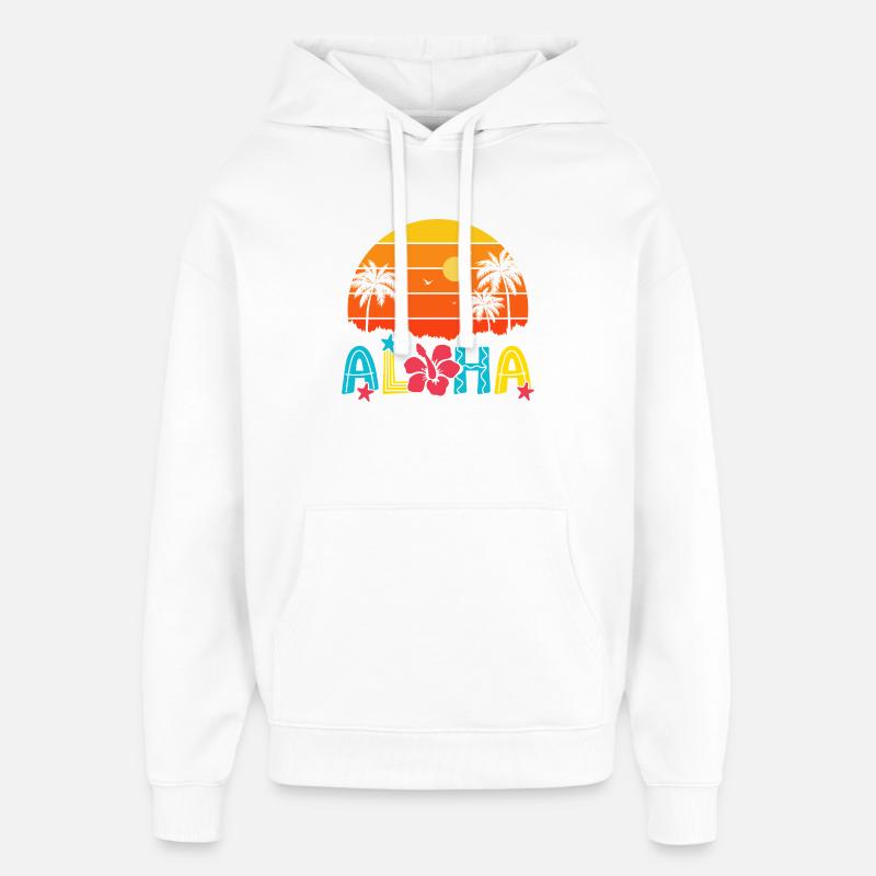 Aloha Sunset Palm Hibiscus - Sweat à capuche unisexe Stanley/Stella Oversized - blanc