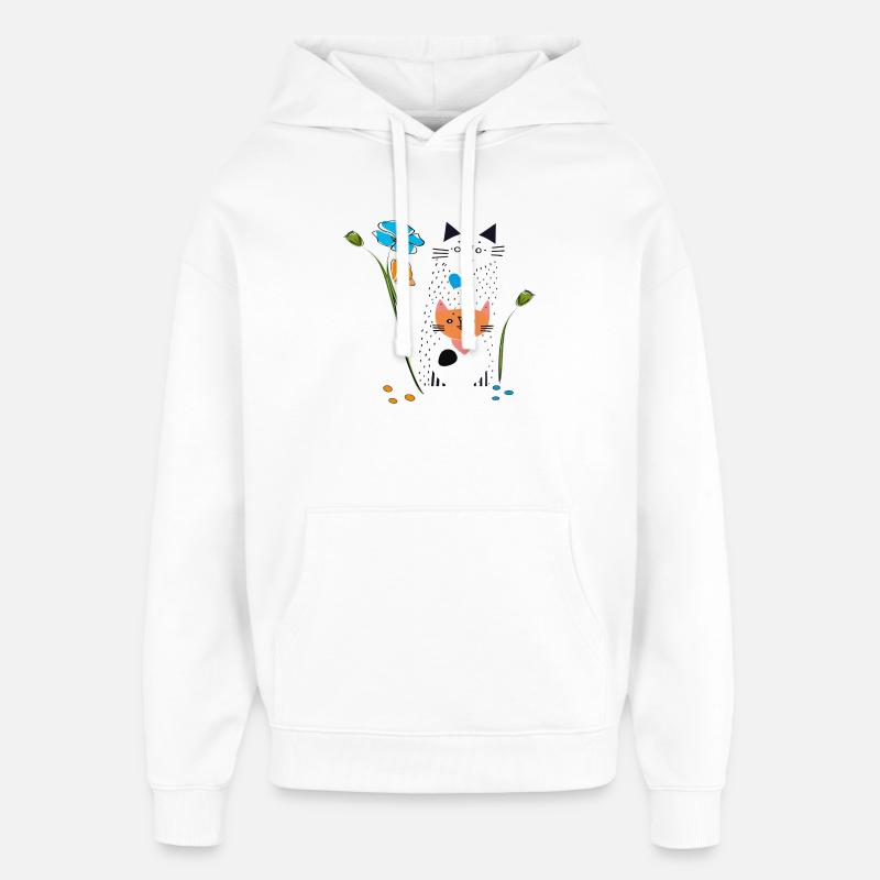 Chat noir aux fleurs - Sweat à capuche unisexe Stanley/Stella Oversized - blanc