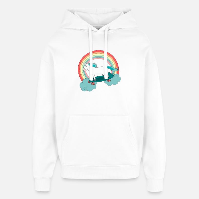 Einhorn Skateboard Longboard Regenbogen - Oversized Unisex Hoodie von Stanley/Stella - Weiß