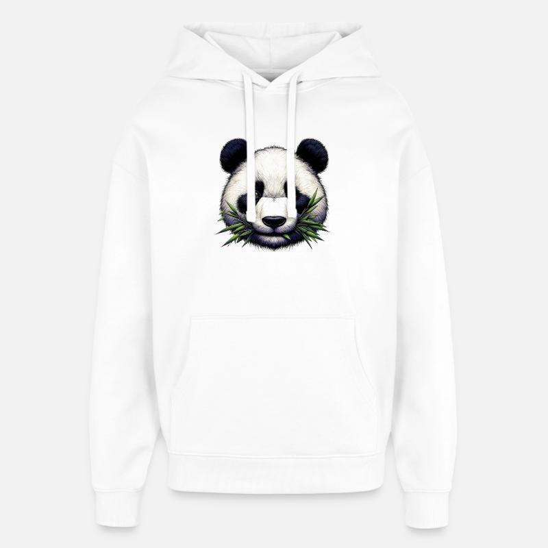 Panda spiser bambus og blade - Hættetrøje unisex Stanley/Stella Oversized - hvid