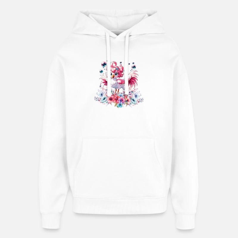 Flamant rose mignon - Sweat à capuche unisexe Stanley/Stella Oversized - blanc