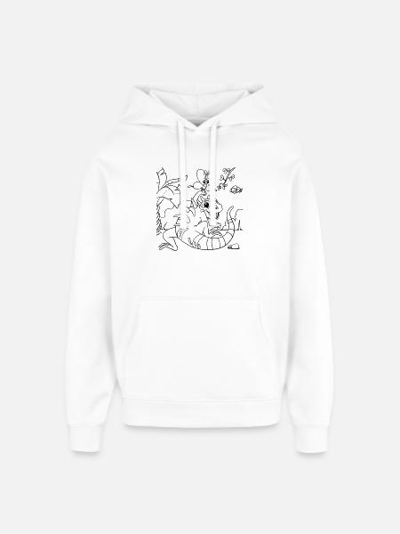 Iguana Jungle Coloring Page Hand Illustrated - Oversized Unisex Hoodie by Stanley/Stella - white