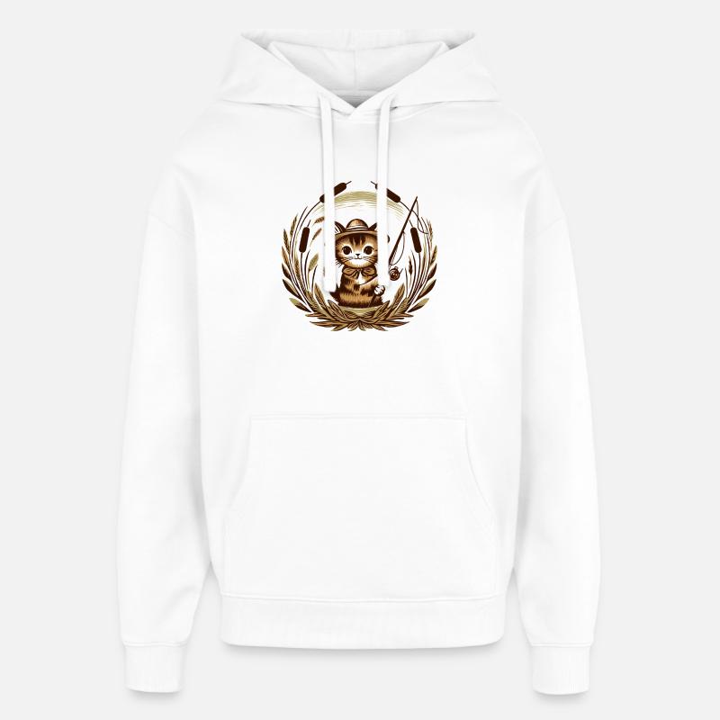 Chat pêcheur à moustaches - Sweat à capuche unisexe Stanley/Stella Oversized - blanc