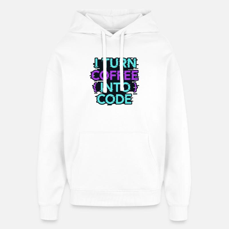 I Turn Coffee Into Code - Oversized Unisex Hoodie by Stanley/Stella - white