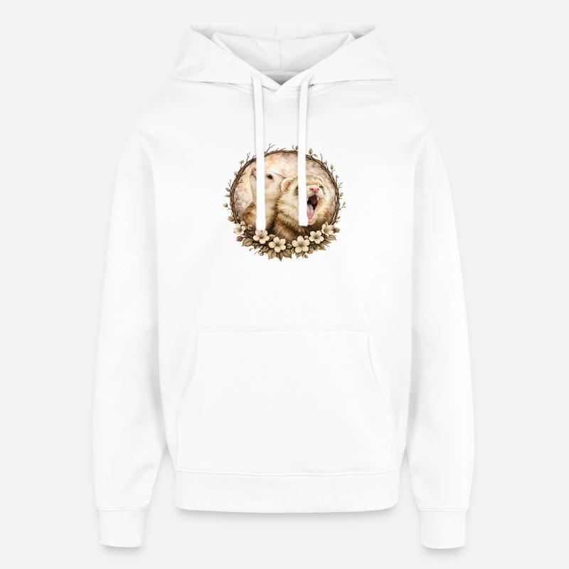Furets dans le cercle des fleurs - Sweat à capuche unisexe Stanley/Stella Oversized - blanc