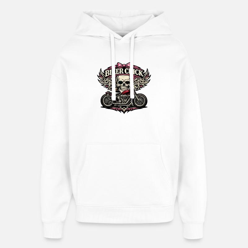 Motto Biker Chick Skull Design - Sweat à capuche unisexe Stanley/Stella Oversized - blanc