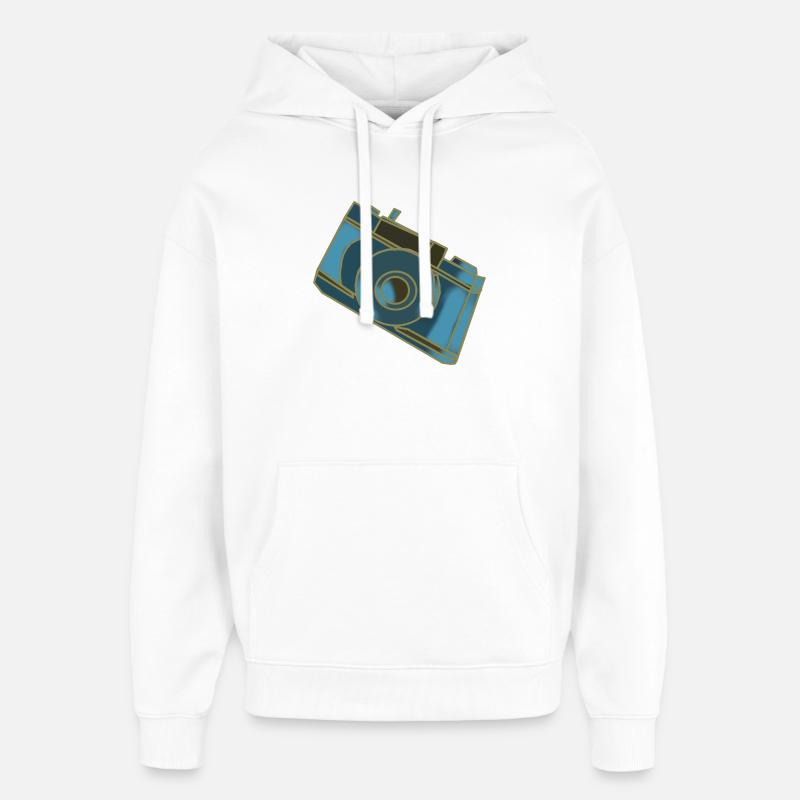 Motif de caméra Rétro Blue - Sweat à capuche unisexe Stanley/Stella Oversized - blanc