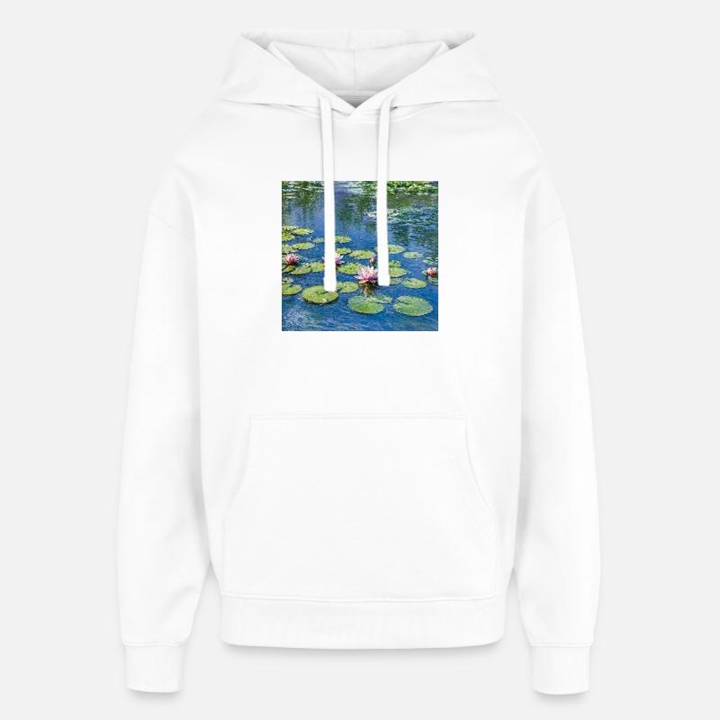 Lys sur un étang bleu - Sweat à capuche unisexe Stanley/Stella Oversized - blanc