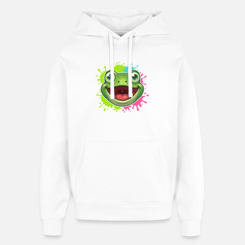 Cheerful Frog Splash - Oversized Unisex Hoodie by Stanley/Stella - white