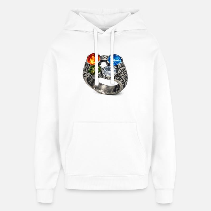 Vier-Elemente-Ring mit Edelsteinen - Oversized Unisex Hoodie von Stanley/Stella - Weiß