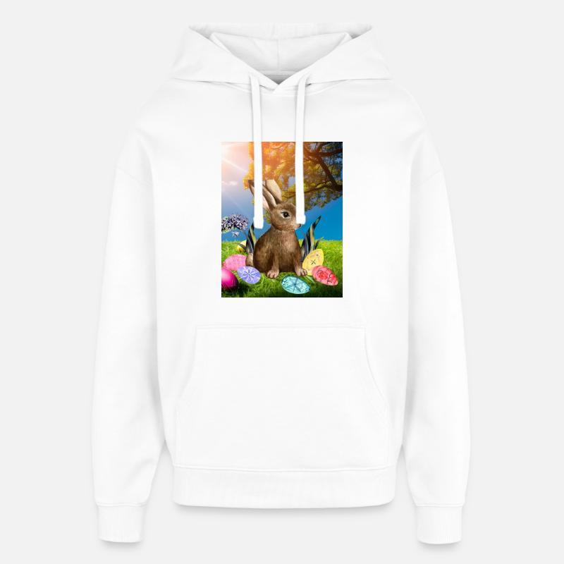 Spring Easter bunny with Easter eggs - Oversized Unisex Hoodie by Stanley/Stella - white