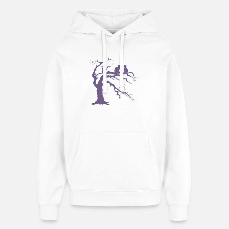 Dead tree with 2 cats silhouette - Oversized Unisex Hoodie by Stanley/Stella - white