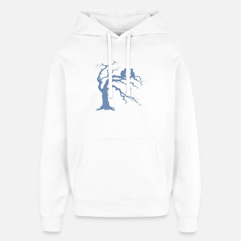 Dead tree with 2 cats silhouette - Oversized Unisex Hoodie by Stanley/Stella - white