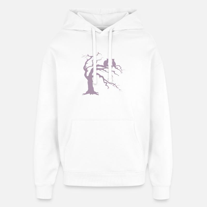 Dead tree with 2 cats silhouette - Oversized Unisex Hoodie by Stanley/Stella - white