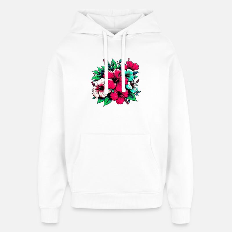 Fleurs d’hibiscus - Sweat à capuche unisexe Stanley/Stella Oversized - blanc