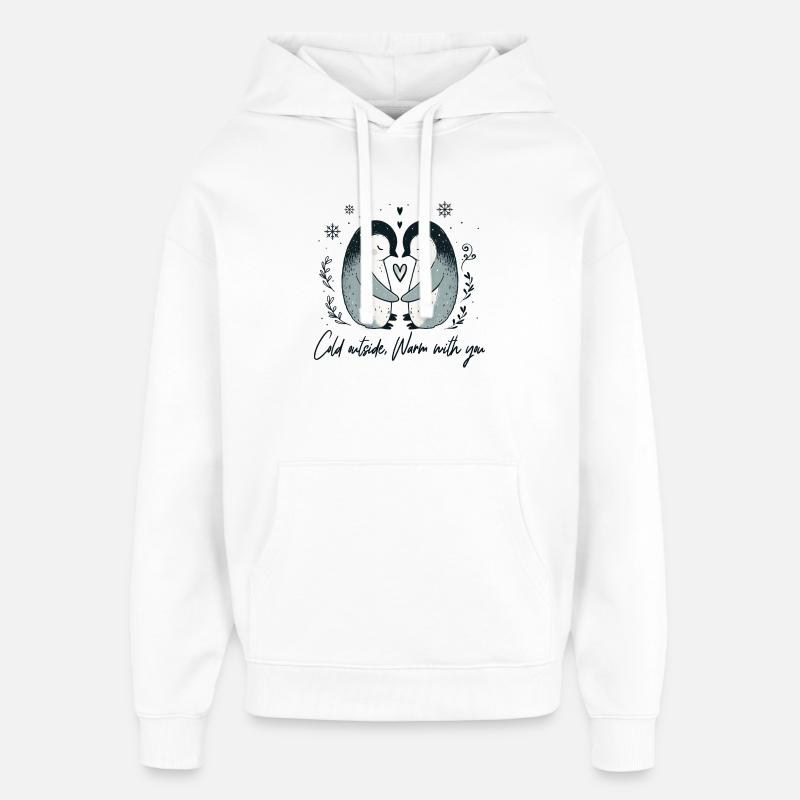 Deux pingouins en hiver s’étreignent - Sweat à capuche unisexe Stanley/Stella Oversized - blanc