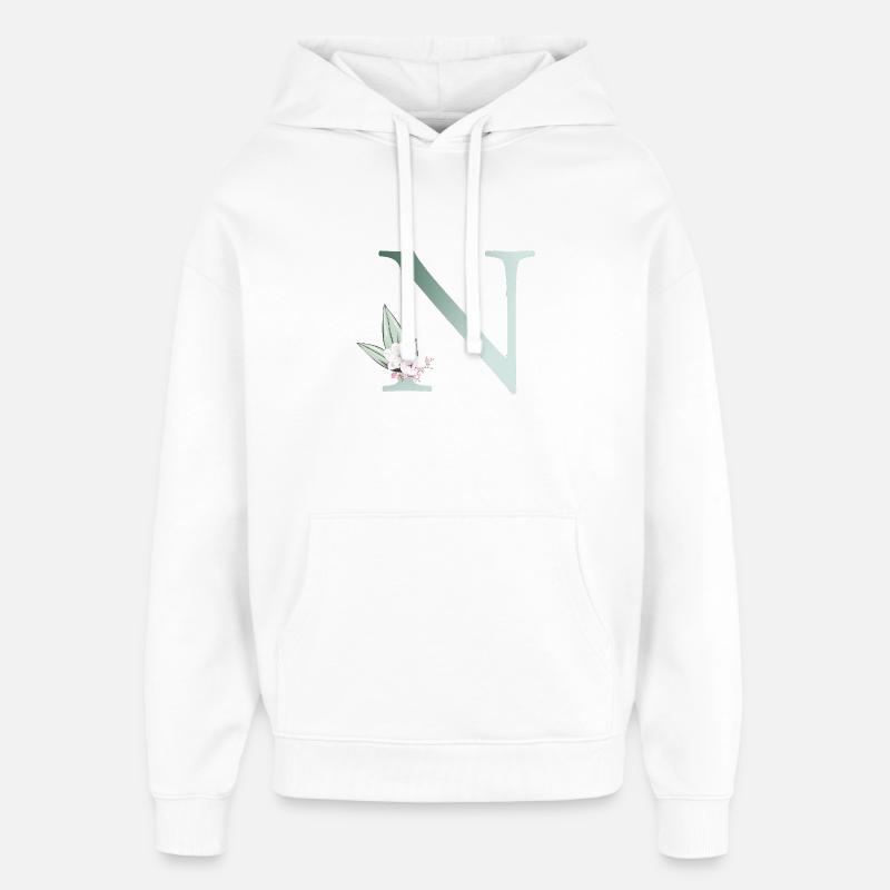 N Monogram, Floral, Personalizable - Oversized Unisex Hoodie by Stanley/Stella - white